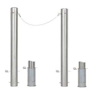 バリカーピラー型　車止め　スタンダード　ステンレスタイプ　φ101.6　H850/クサリ内蔵型