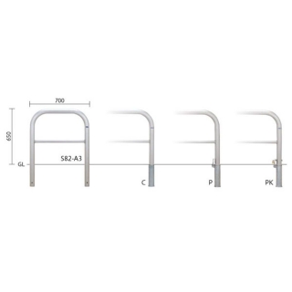 バリカー横型　車止め　スタンダード　ステンレスタイプ　φ60.5　W700　H650　横桟付き