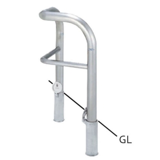 バリカー横型　車止め　スタンダード　ステンレスコーナータイプ（ハイショルダー）　横桟付き　φ76.3　H800