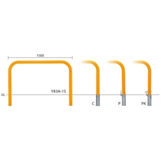 バリカー横型　車止め　スタンダード　スチールハイショルダータイプ　φ76.3　W1500