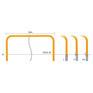 バリカー横型　車止め　スタンダード　スチールハイショルダータイプ　φ76.3　W3000