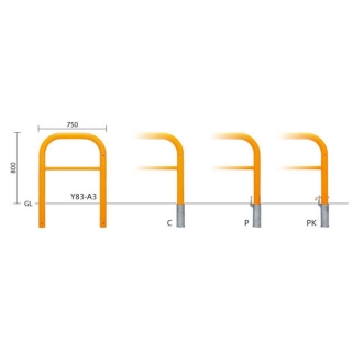 バリカー横型　車止め　スタンダード　スチールハイショルダータイプ　φ76.3　W750　横桟付き